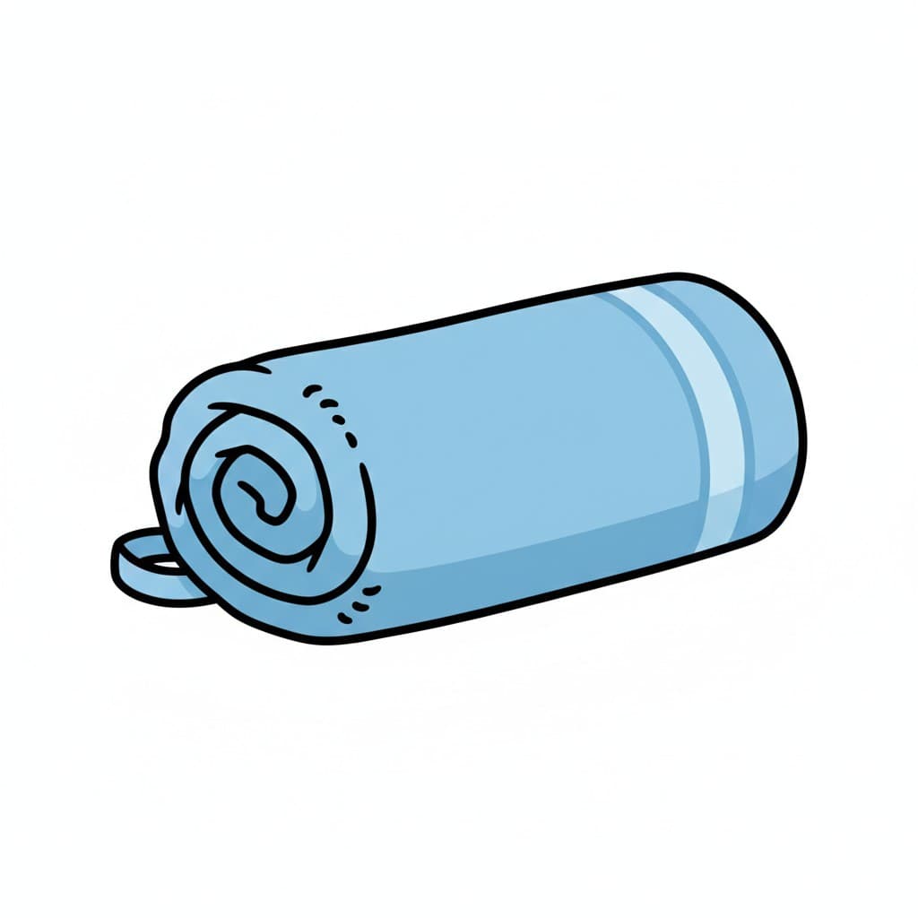 A rolled-up blue bath towel.