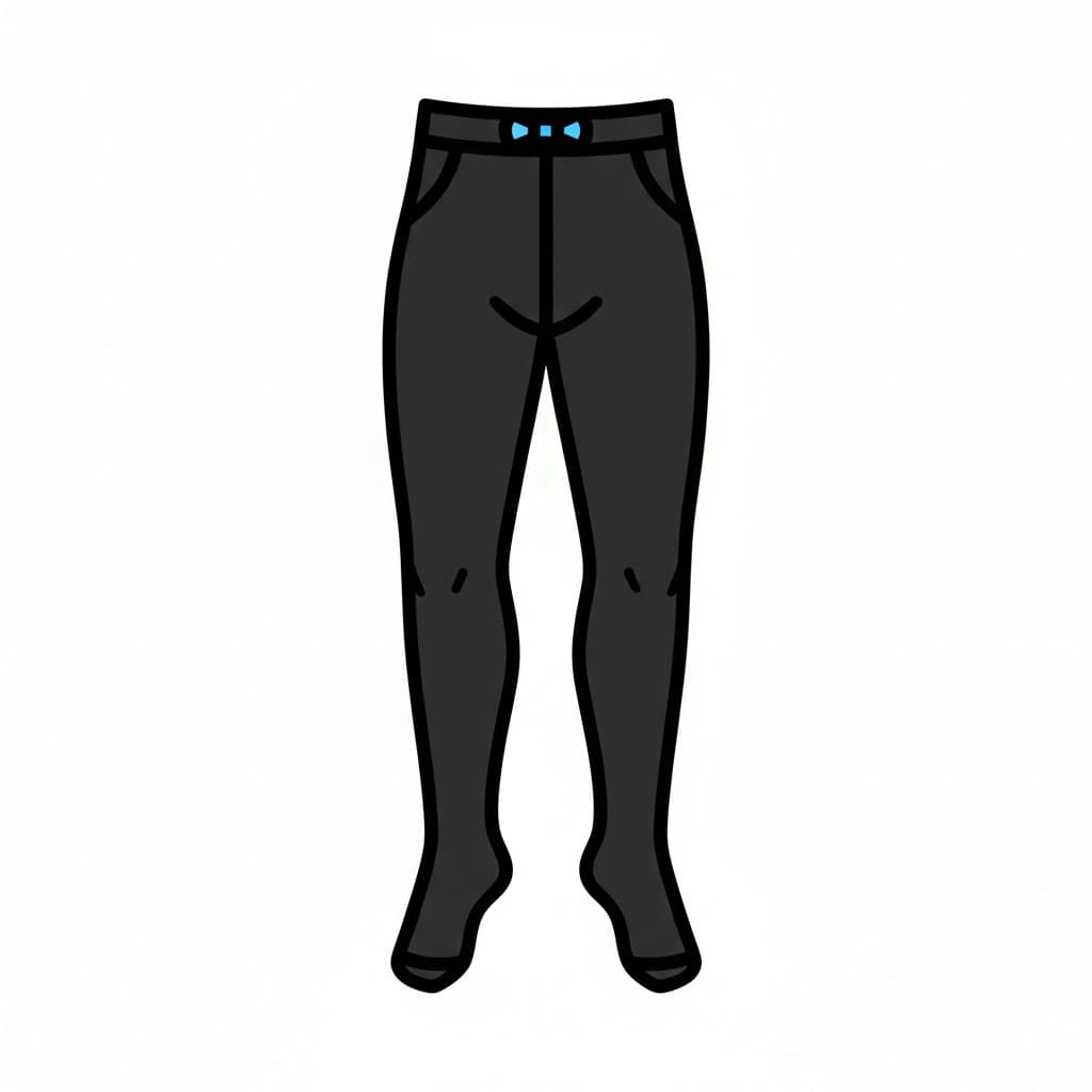 Et par svarte strømpebukser eller leggings med en liten blå sløyfe i linningen.