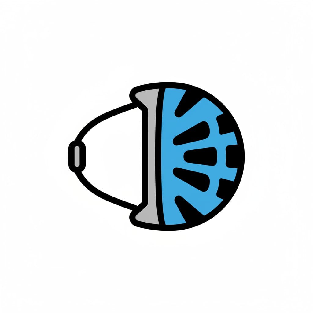 A blue bicycle helmet viewed from the front, showing the vents and chin strap.