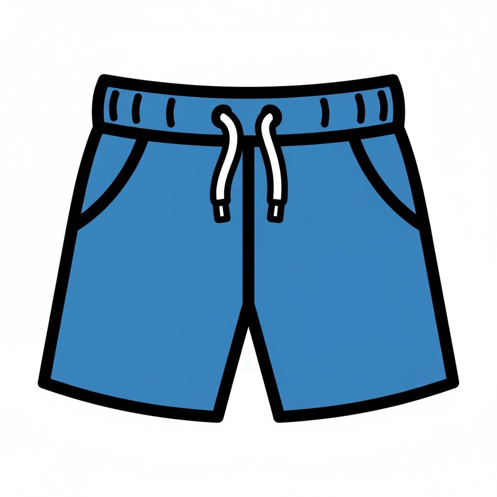 Ett par blå shorts med vita dragsko.