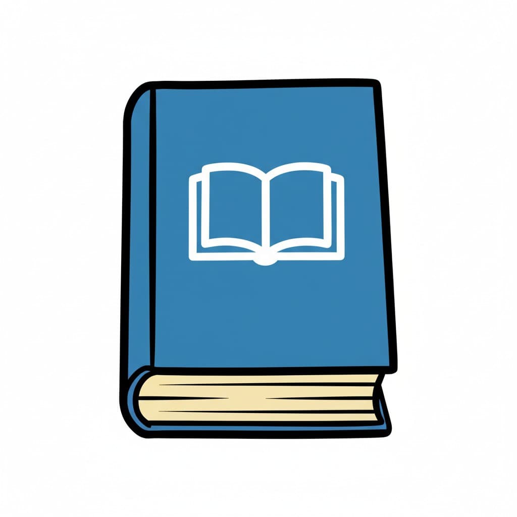 En illustration af en blå bog med et åbent bogikon på omslaget.