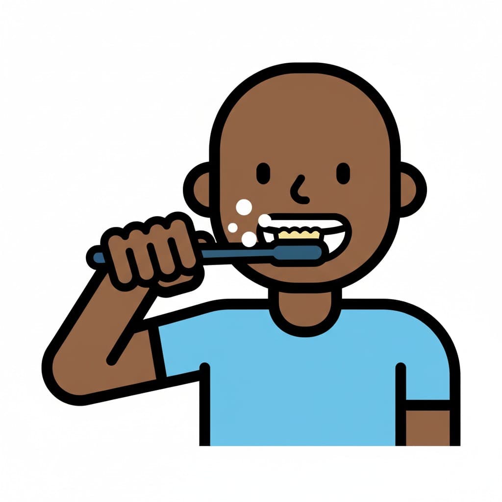 A boy is brushing his teeth, with foam visible around his mouth.