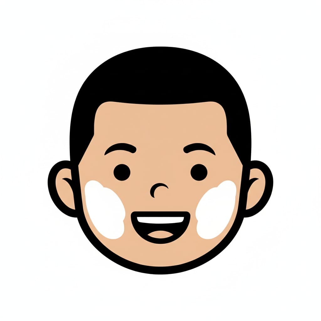 A happy boy with white cream on his cheeks.