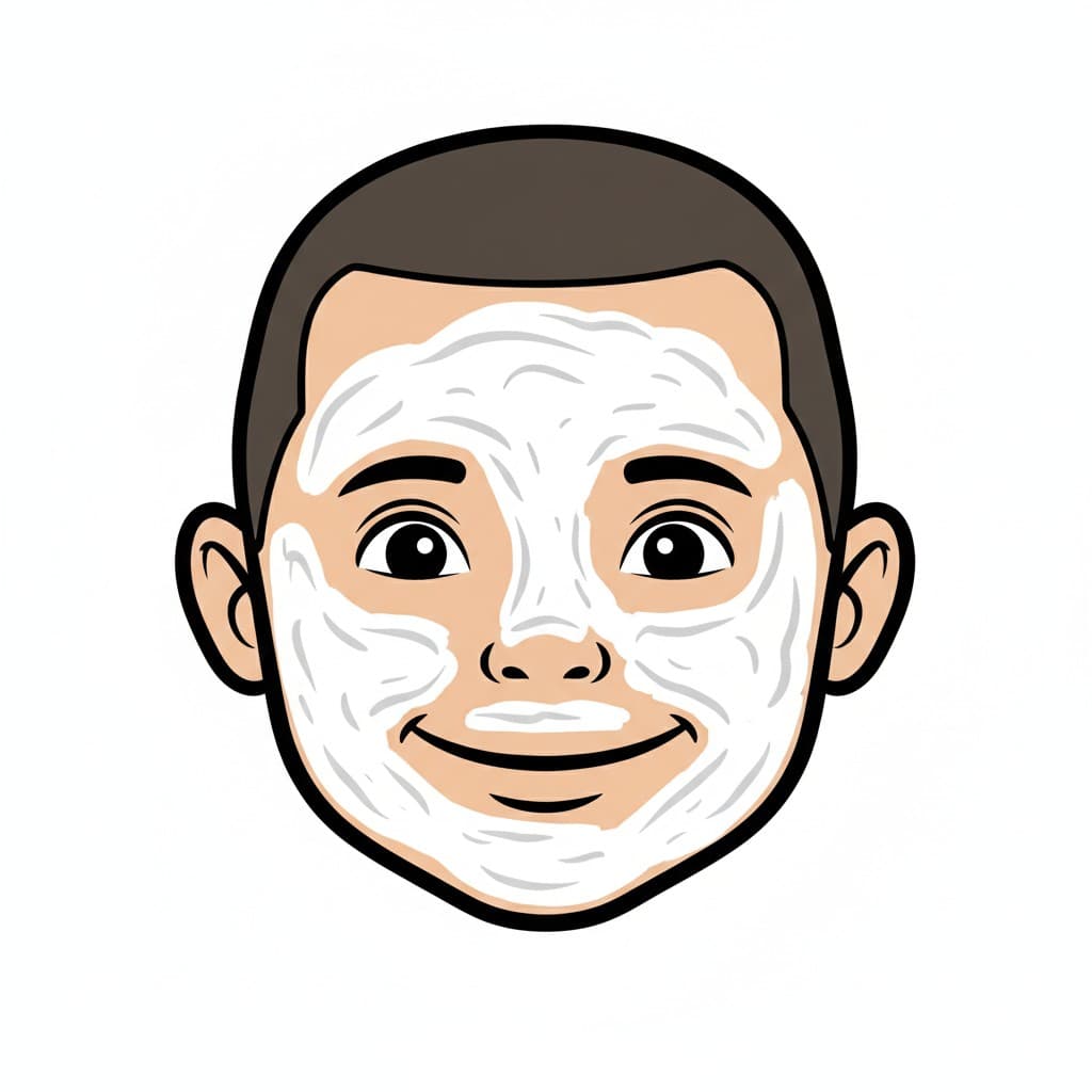A boy applying cream to his face.
