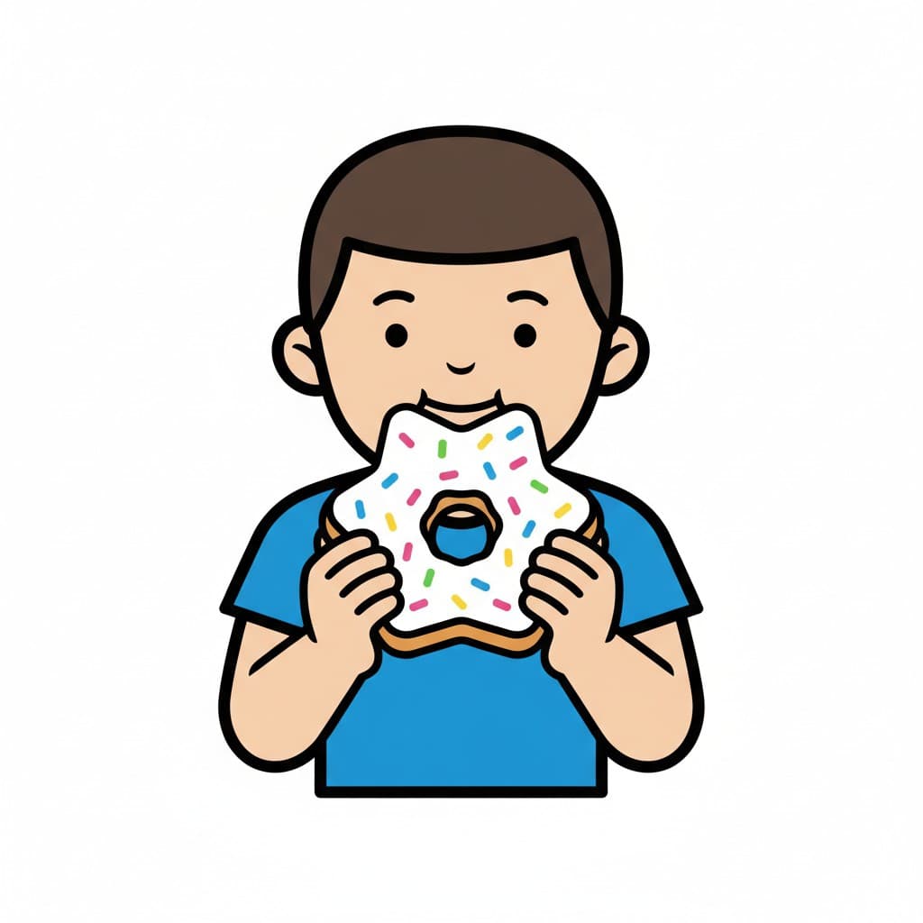 A person eating a donut with sprinkles.