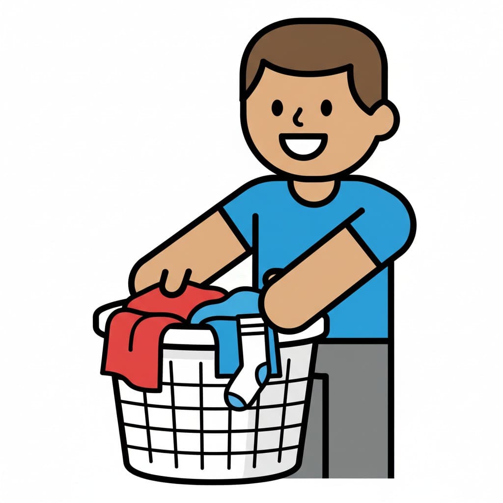 A person holding a laundry basket full of clothes.