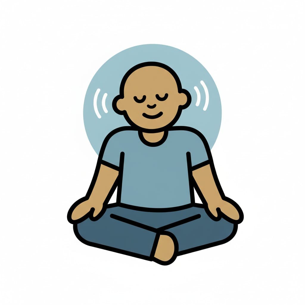 En pojke sitter med korslagda ben och blundar, utstrålar lugn och fokus.