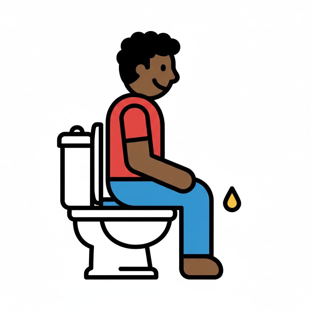 En person sitter på toaletten och kissar.