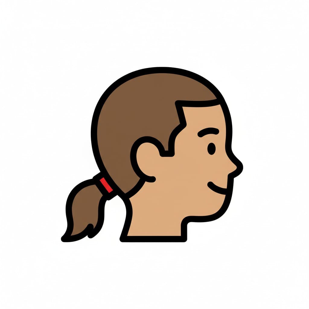 En tegneserieillustrasjon av et hode i profil med en hestehale.