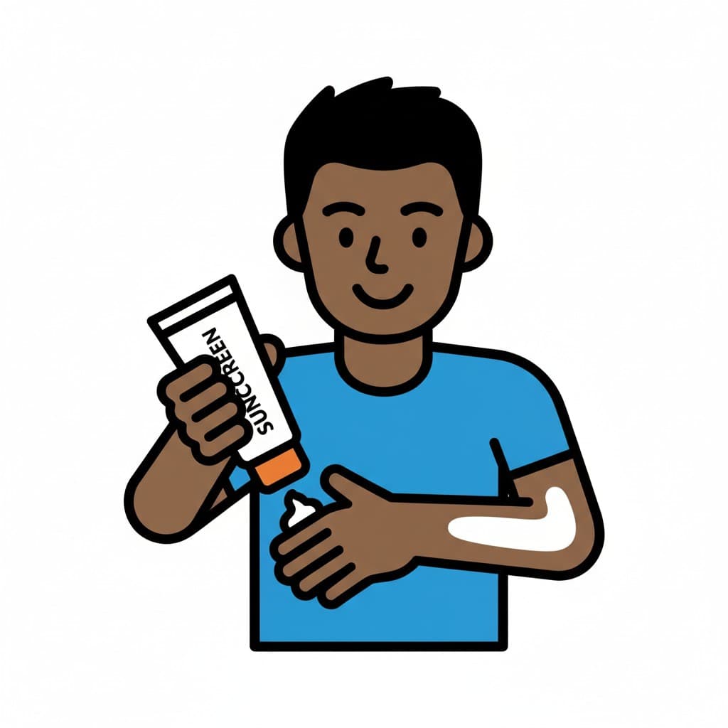 A person applies sunscreen to their arm from a tube.