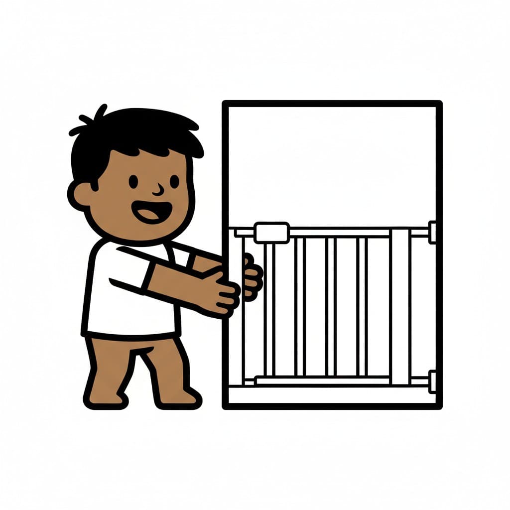 A boy is removing a safety gate.
