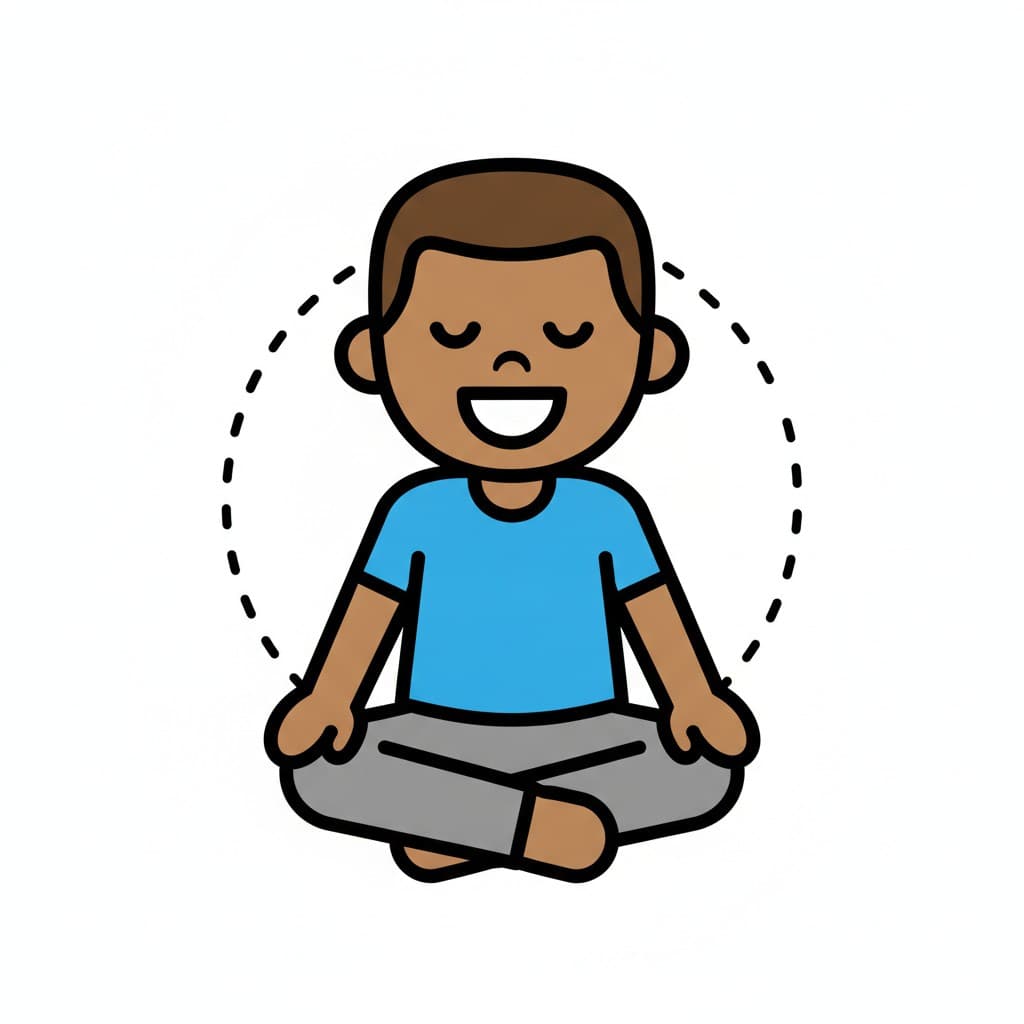 With his eyes closed, a boy sits cross-legged and breathes calmly.