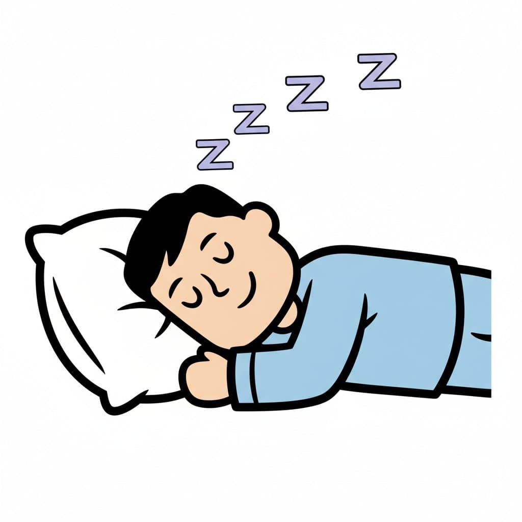 En person sover på en kudde, indikerat med 'Z'-symboler.