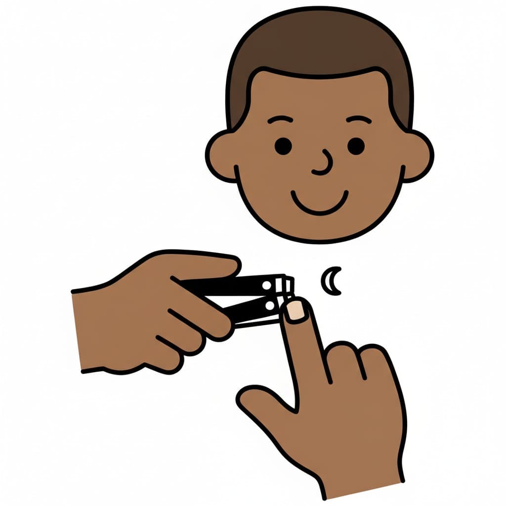 A boy clipping his fingernail with nail clippers.