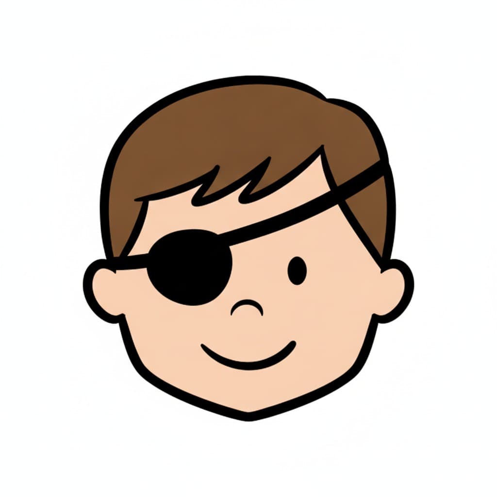Nahaufnahme eines Jungen mit einer schwarzen Klappe über einem Auge.
