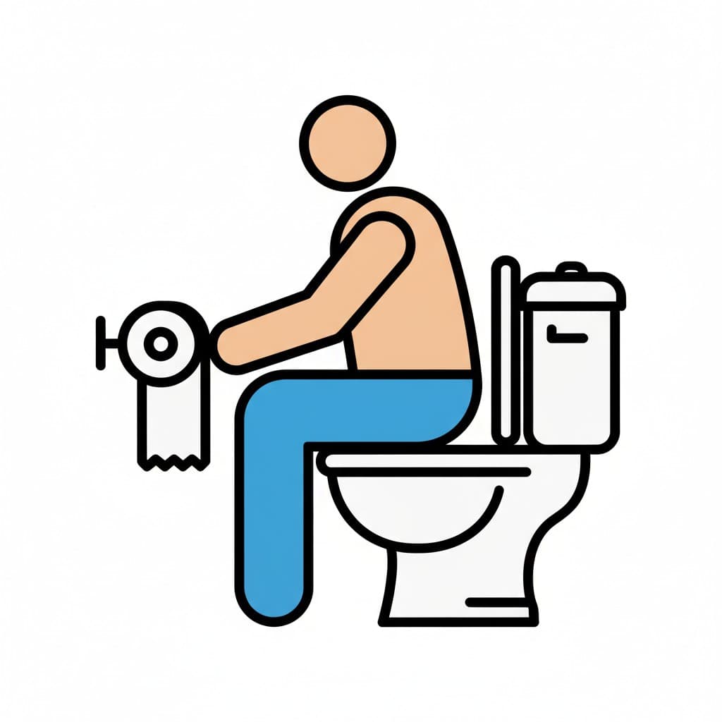 En person sitter på toaletten och torkar sig med toalettpapper.