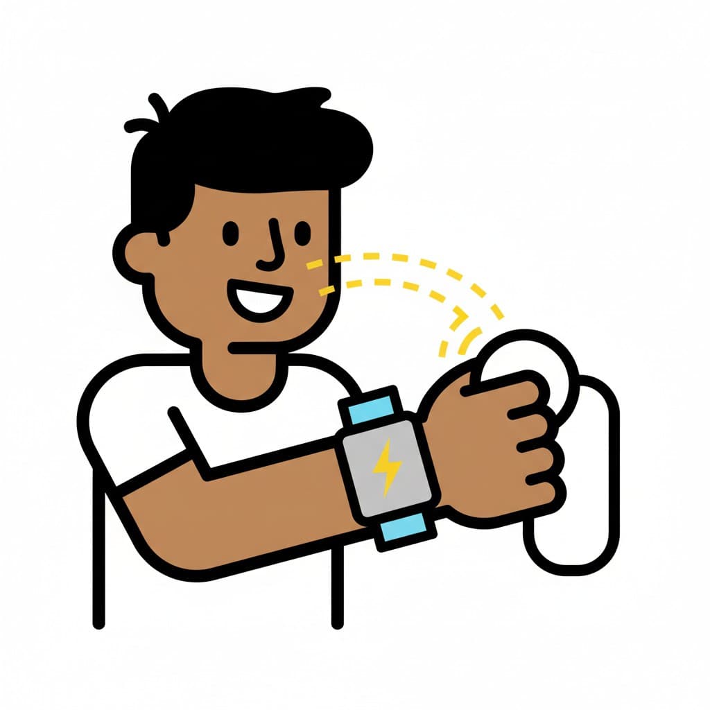 En person lader smartklokken sin trådløst på håndleddet.