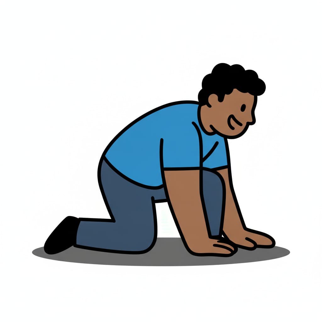 A child on hands and knees getting up from the floor.