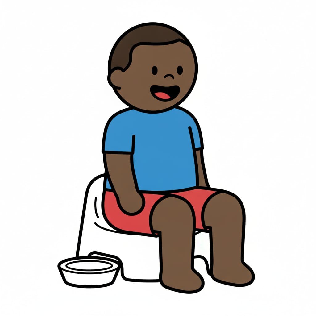 A child sits on a potty with another potty beside it.