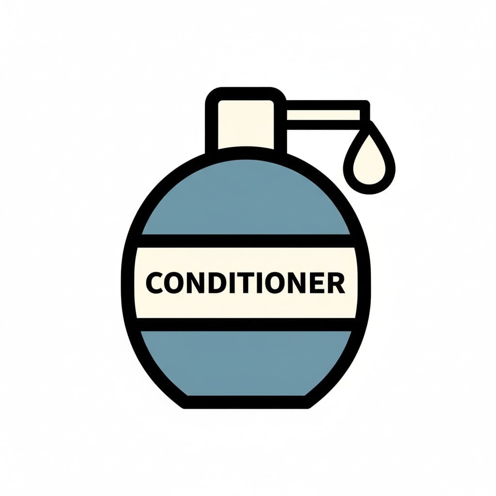 A bottle of conditioner with a pump and a drop falling.