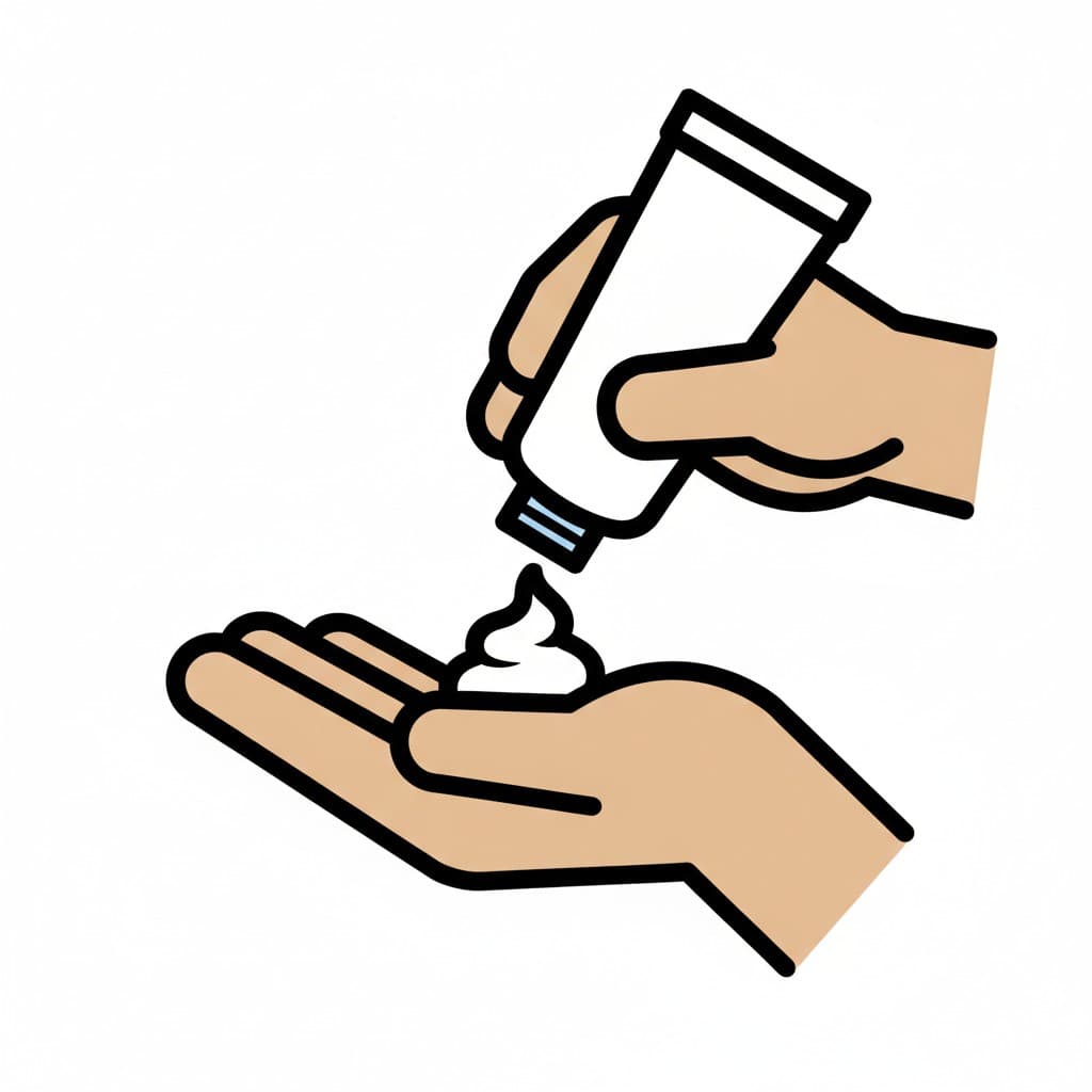 Eine Cremetube wird kopfüber über eine offene Hand gehalten, ein Tupfer Creme landet auf der Handfläche.