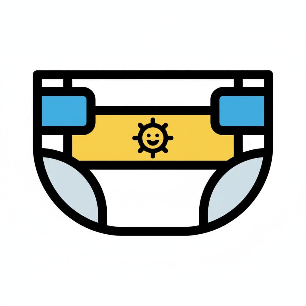 En blöja med ett gult band som har en glad solikon.