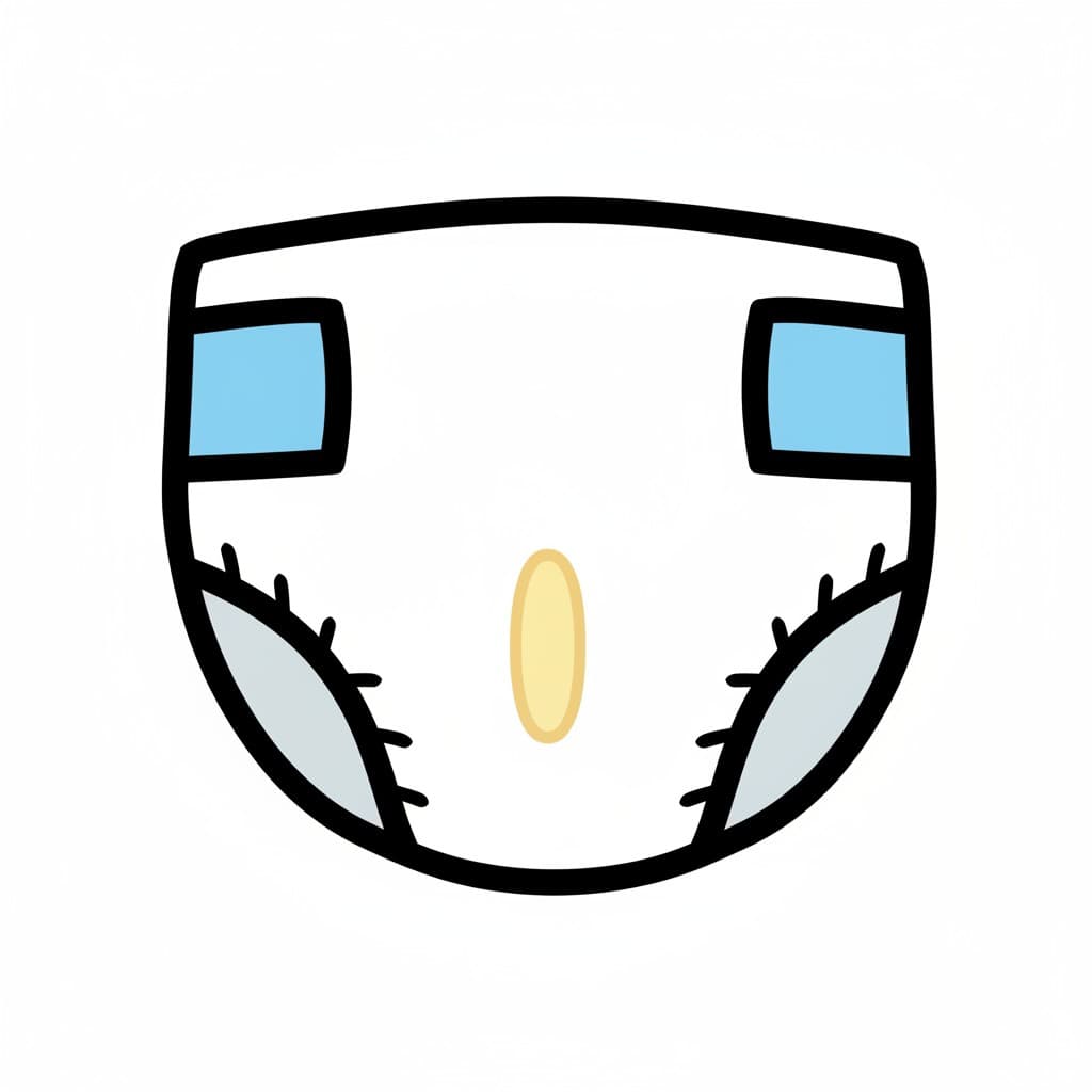 En vit blöja med en gul oval indikator framtill.