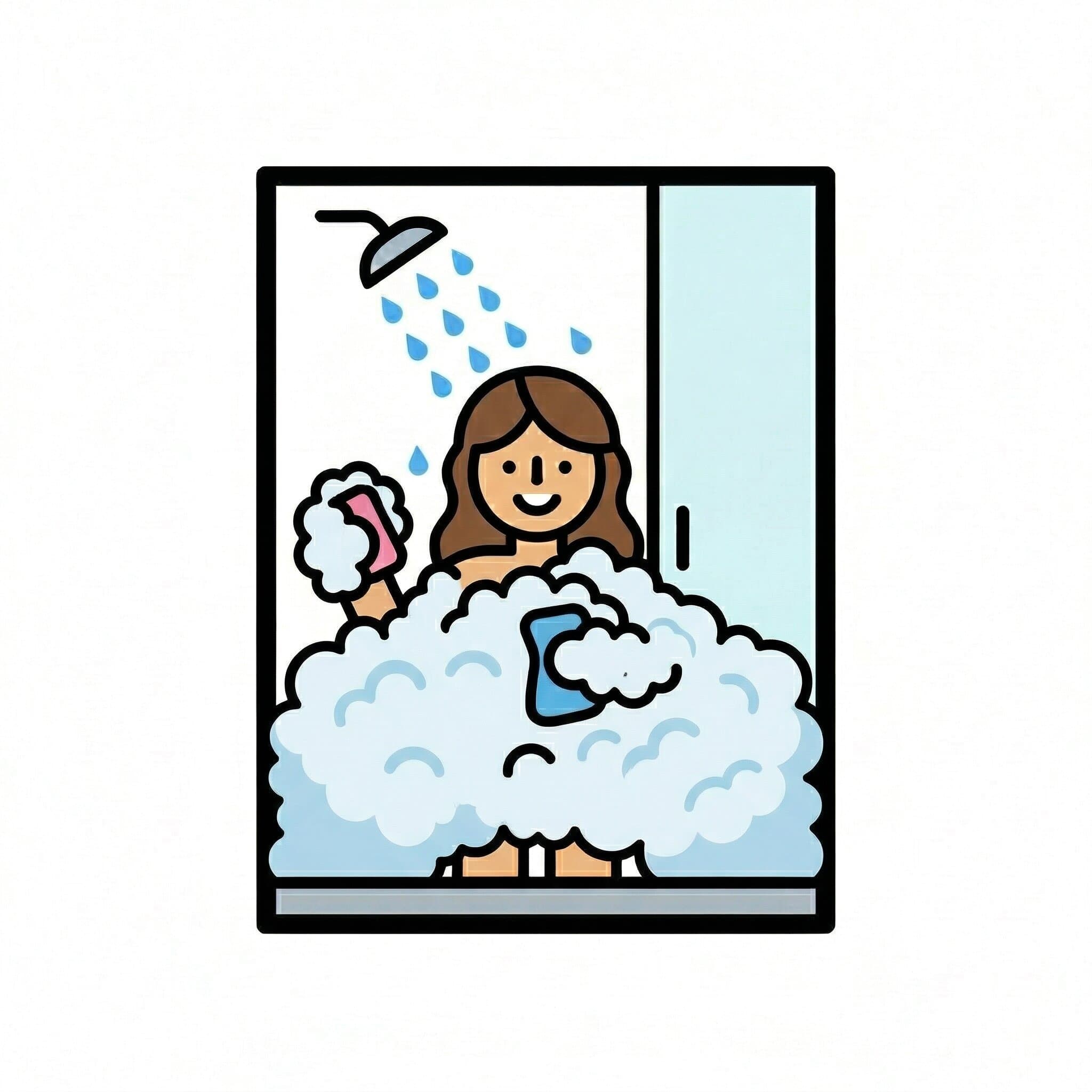 En kvinne dusjer med en vaskesvamp i et dusjkabinett.