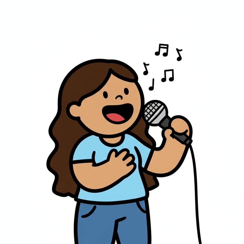 A person is holding a microphone and singing.