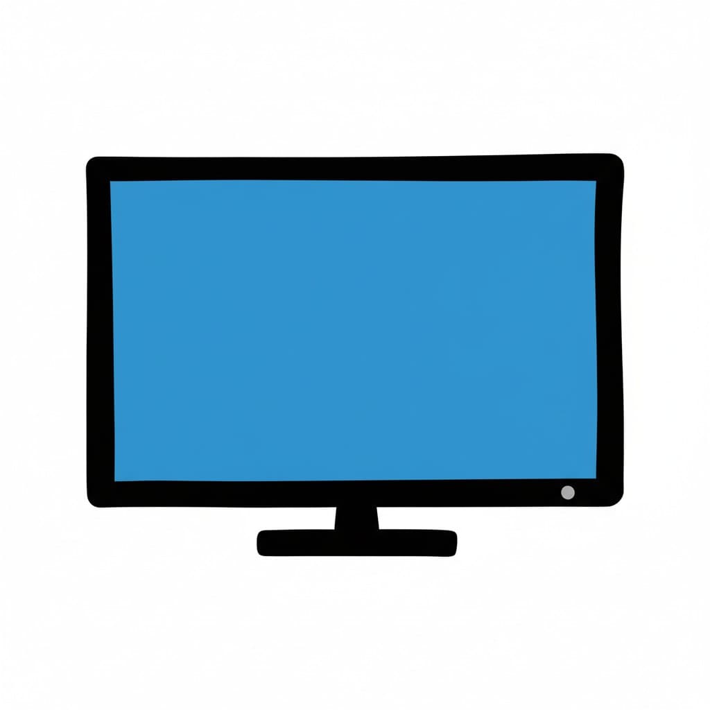 Et moderne fladskærms-tv med en stor blå skærm.