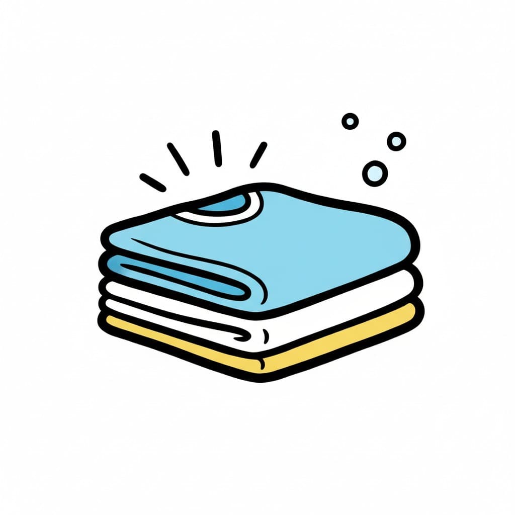 A stack of clean, folded laundry. A light blue shirt, a white shirt, and a yellow shirt are neatly piled on top of each other.