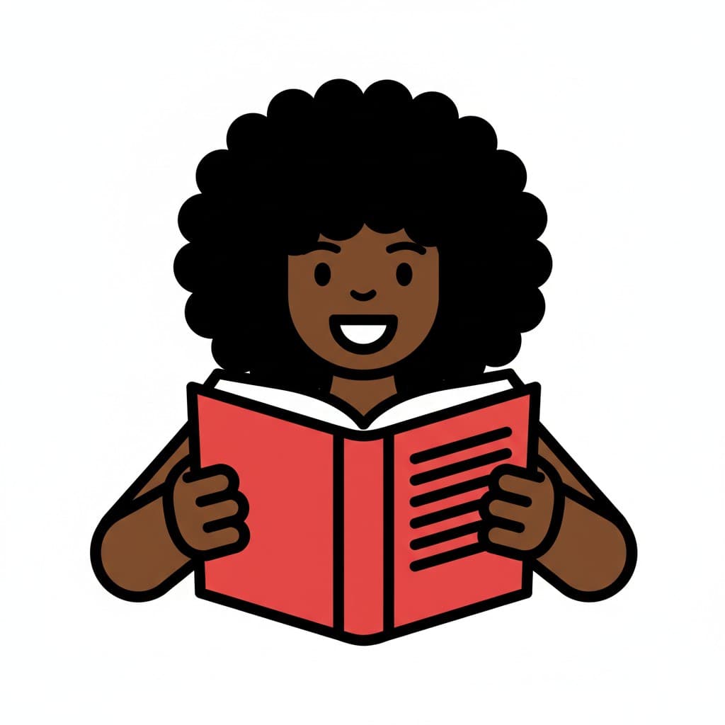 En jente med afrohår leser en bok.