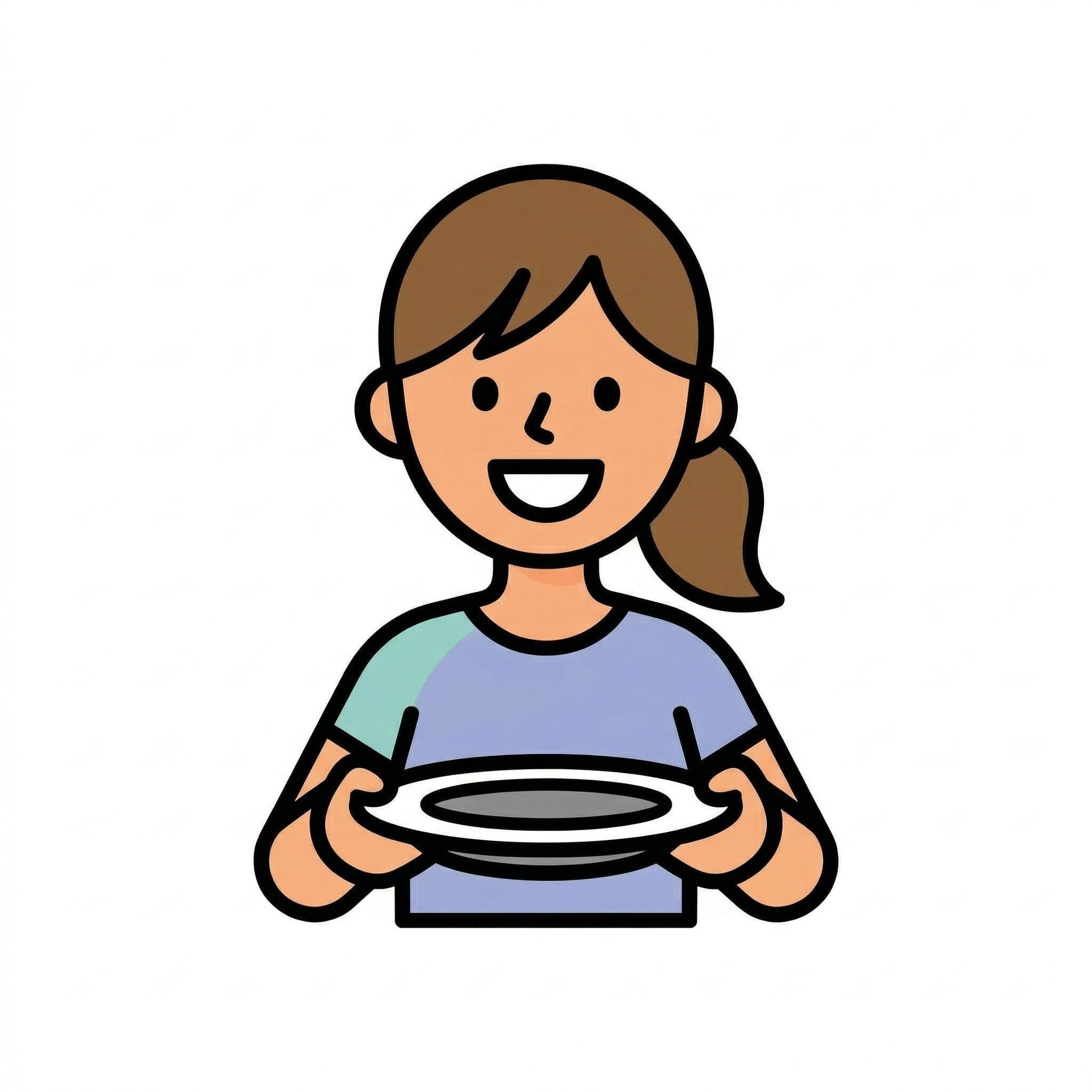 A girl clearing her plate after a meal.