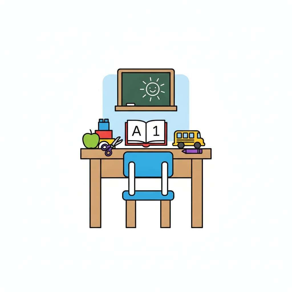 Ein Mädchen sitzt an einem Tisch und malt im Kindergarten in ein Buch.
