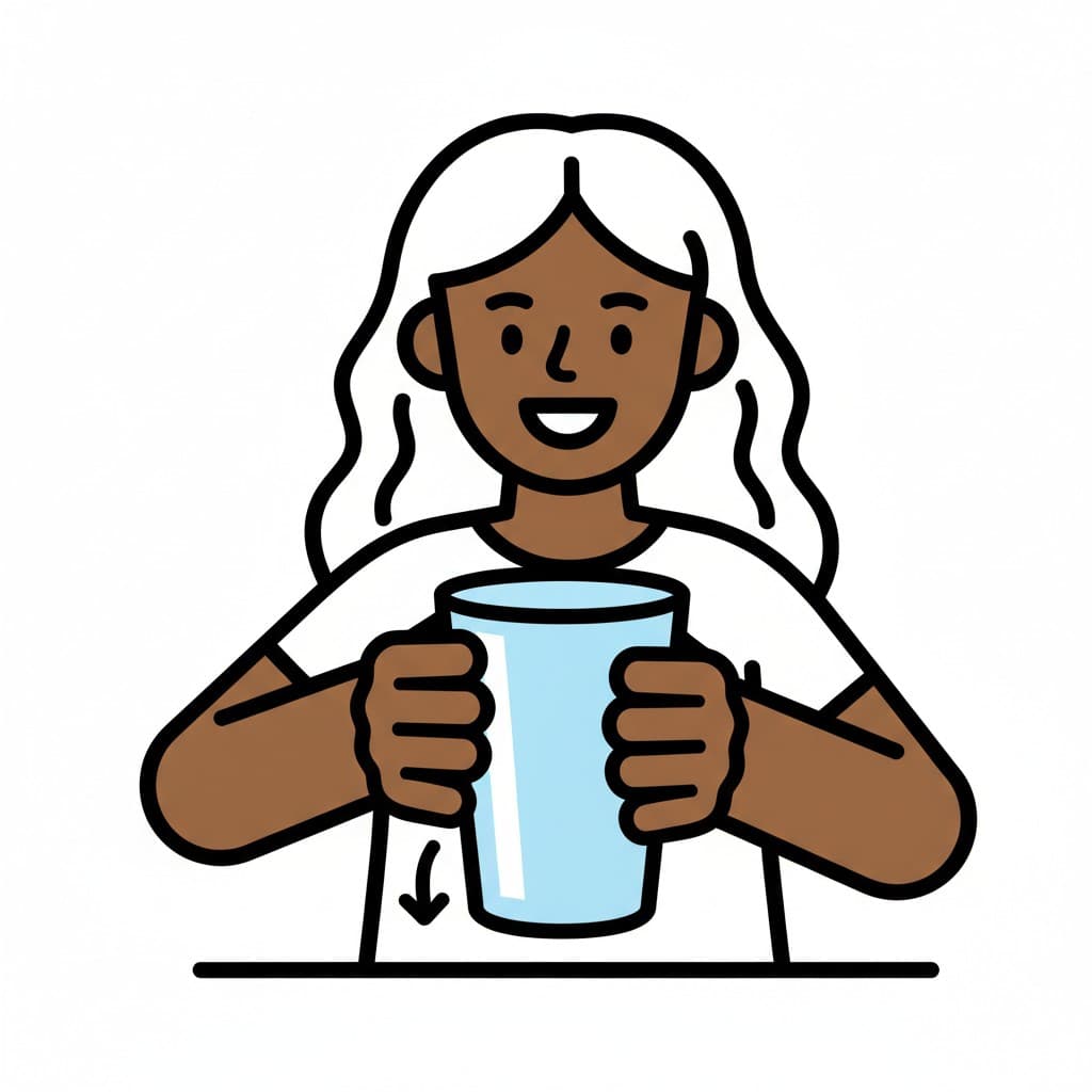En flicka håller i ett stort glas med båda händerna och en pil pekar nedåt.