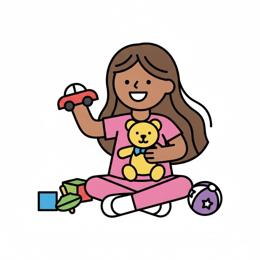 Et barn sitter og leker med en lekebil og en bamse