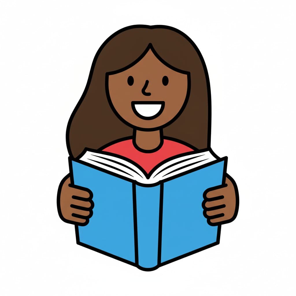 En pige med langt hår læser en bog.