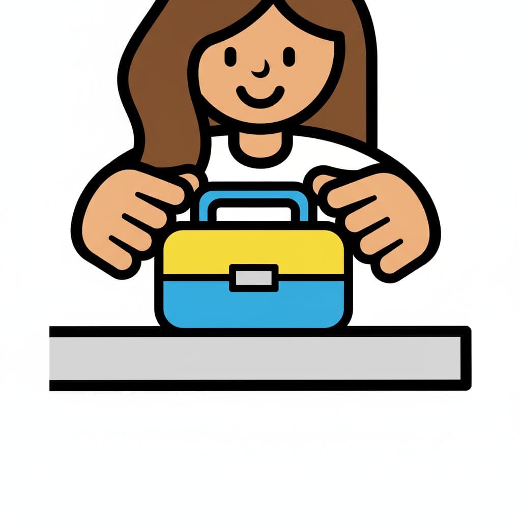 A cartoon girl placing a lunchbox.