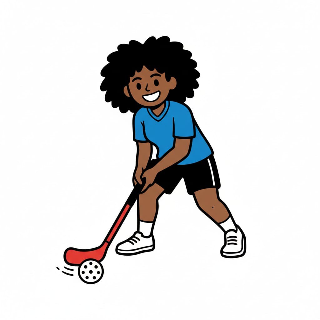 A person playing floorball with a stick and ball.