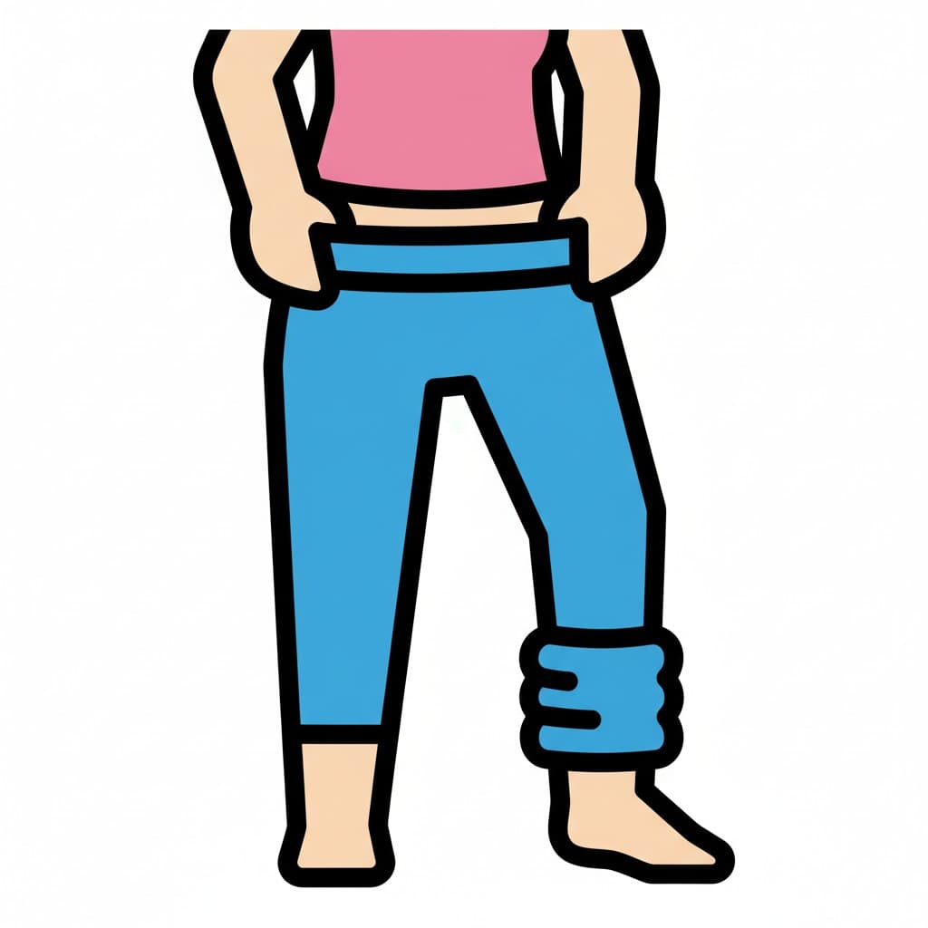 A person putting on leggings, one leg is already in.