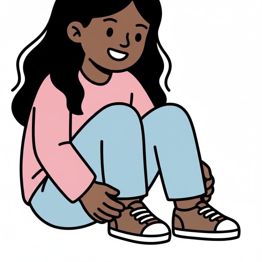 Ein Mädchen sitzt auf dem Boden und zieht ein Paar braune Turnschuhe an.