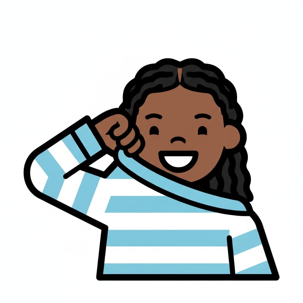 En person tager en stribet trøje på.