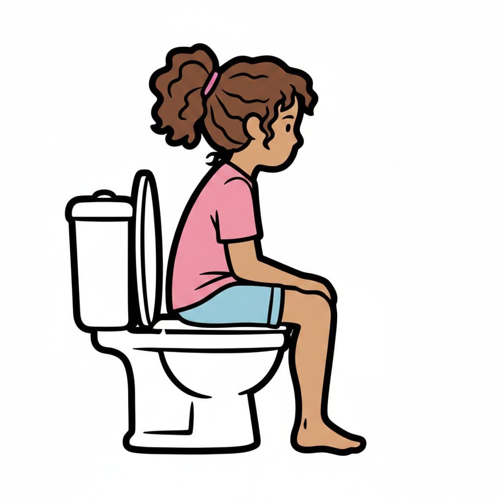 En tjej sitter på toaletten från sidan.