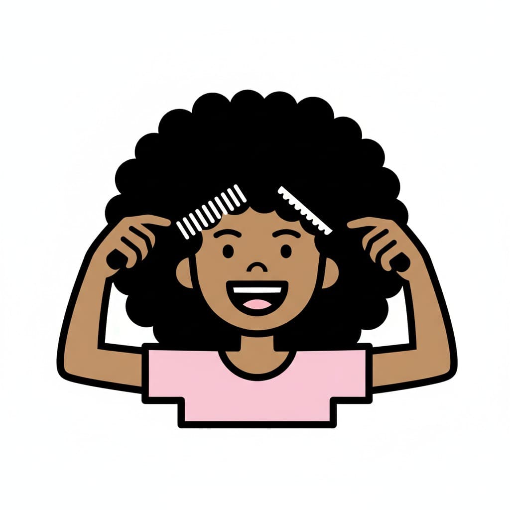 En tegneserieperson sætter sit hår med to kamme.