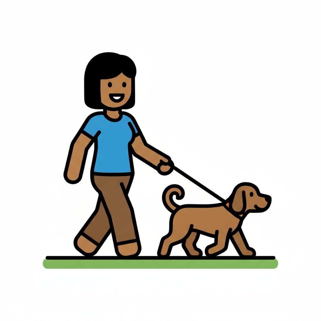 A person walking a dog on a leash.