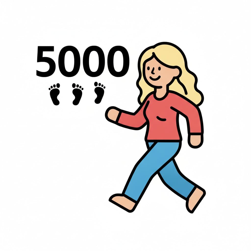 En pige går fremad med tallet 5000 og fodspor ved siden af sig.