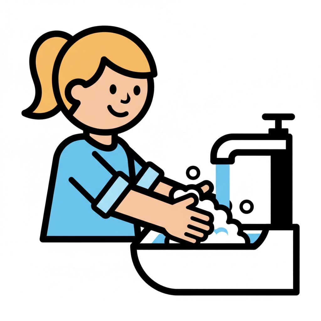 A person is washing hands with soap under running water in a sink.