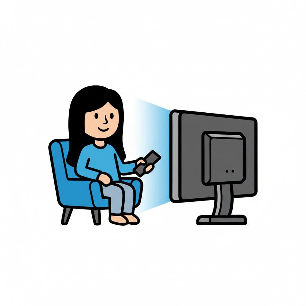 En person sidder i en stol og holder en fjernbetjening og ser fjernsyn.