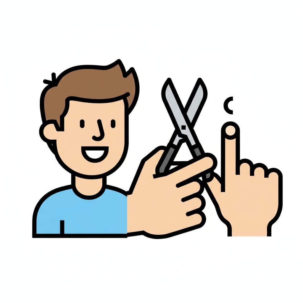 En hånd bruker en saks til å klippe neglen på en løftet finger.