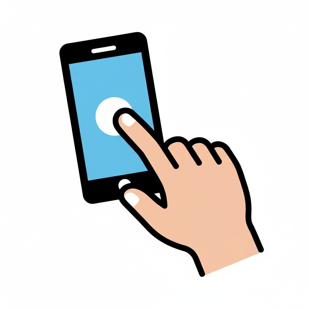 A hand taps the screen of a smartphone.